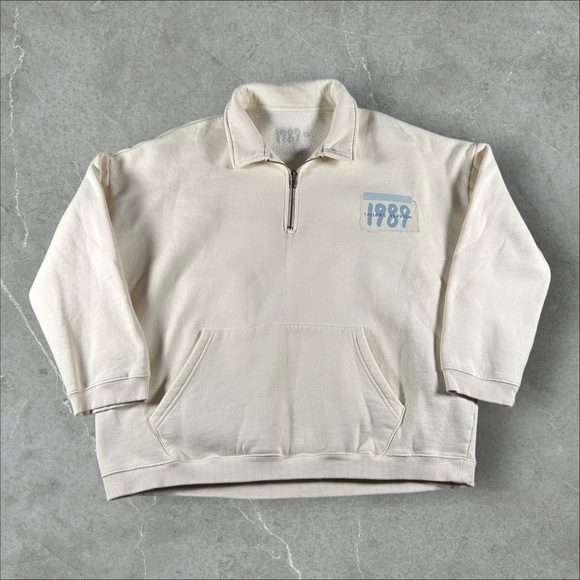 Taylor Swift Sweater Women Medium Biege Quarter Zip Pullover 1989 Album Pullover - Picture 1 of 8